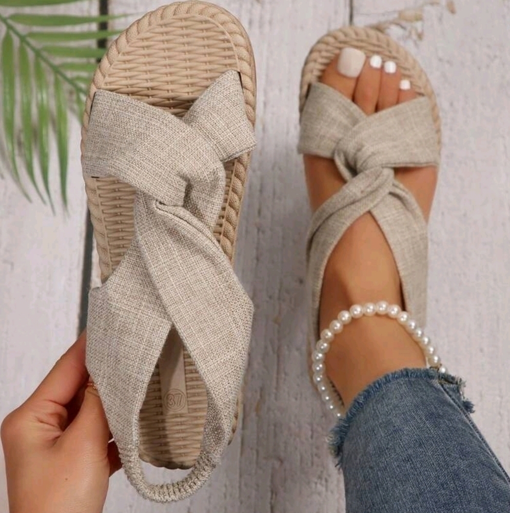 Ladies' Crossed Fabric Strap Lightweight Outdoor Sandals - Picture 1 of 6